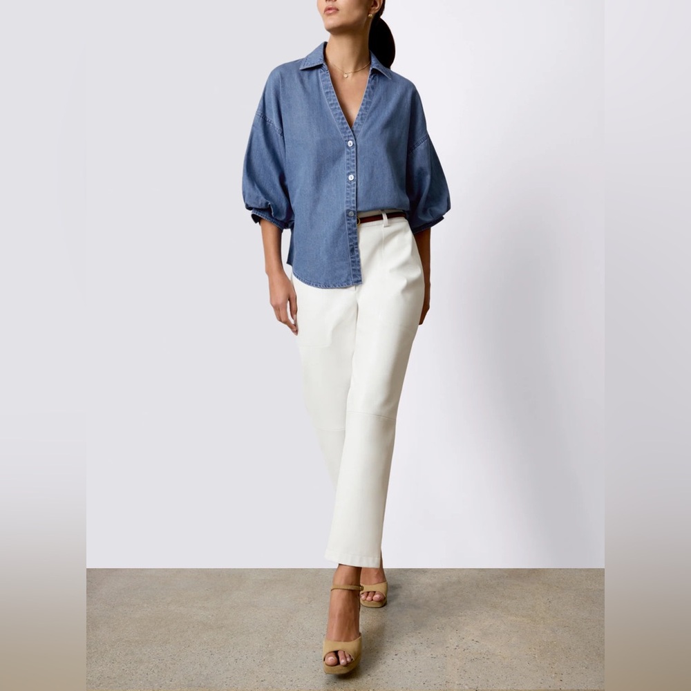 NEW Brochu Walker The Kate Denim Shirt Atlantic Wash XS Blouson Sleeve - Picture 2 of 7
